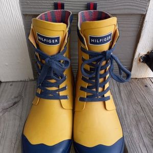 ☔ Tommy Hilfiger Rubber Yellow & Blue Rainboots Women's Size 8 ☔